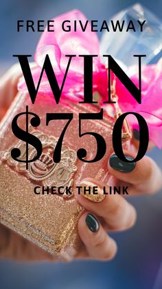 a woman's hand holding a pink purse with the words free giveaway win $ 750