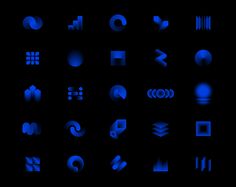 a set of different shapes and sizes on a black background with blue lighting in the dark