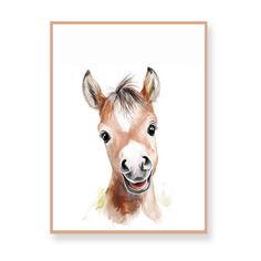 a brown and white horse with a smile on it's face in a square frame