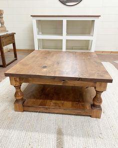 Pictured with a 36 X 36 Rustic Alder table stained Honey. Square Coffee Tables Living Room, Real Wood Furniture, Stained Table, Large Sectional, Farmhouse Decor Kitchen, Coffee Table Farmhouse, Large Coffee Tables, Farmhouse Furniture, Wooden Coffee Table