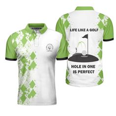 Hole In One Is Perfect Polo Shirt, White And Green Golf Shirt For Men - Hyperfavor Summer Golf, Golf Attire, Polo Shirt White, Custom Clothing, Hole In One, The Class, Active Wear Outfits, Golf Shirt, Short Sleeve Polo