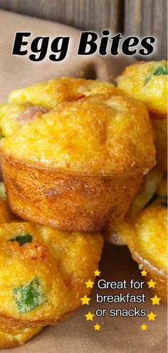 the cover of egg bites magazine features muffins with cheese and spinach on top