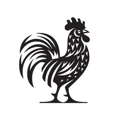 a black and white drawing of a rooster