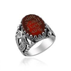 Arabic Ring Red Agate Genuine, Prayer,Hand Carved-Custom Engraved hand engraving,Talısman Ring, Verse Ring, Handmade Prayer of Hacet Ya Allah'ül Mahmudü Fi Kulli Fialihi Ya Allah Written Agate Stone Ring Silver Carnelian Rings Spiritual Style, Silver Carnelian Spiritual Ring, Red Carved Jewelry For Wedding, Traditional Oval Carnelian Rings, Traditional Red Carnelian Ring, Traditional Round Carnelian Rings, Traditional Silver Ruby Ring As Gift, Traditional Silver Ruby Ring Gift, Silver Carnelian Ring