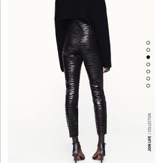 High Waisted Leggings With Elastic Waistband Edgy Zara Bottoms For Party, Edgy Zara Bottoms For Night Out, Zara Edgy Bottoms For Night Out, Zara Leggings For Night Out, Trendy Zara Leggings For Night Out, Zara Black Leggings For Night Out, Checked Leggings, Elastic Waist Leggings, Zara Leggings