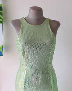 1980s Vintage Green SEQUINS Fancy Dress....size small to medium....fancy dress. 80s dress. fabulous. Sage Green Sequin Dress, Fitted Sleeveless Sequin Dress For Costume Party, Holiday Disco Sequin Dress For Prom, Holiday Disco Sequin Prom Dress, Vintage Dresses For Carnival Party, Vintage Party Dresses For Carnival, Fitted Sequin Disco Dress, Fitted Sequin Dress For Costume Party, Vintage Carnival Party Dresses