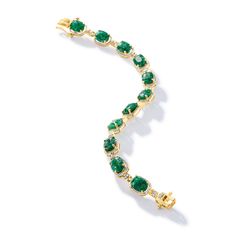 Ross-Simons - 13.00ct t. w. Emerald, .21ct t. w. Diamond Bracelet Over Sterling. 7". A sophisticated classic, this bracelet features 13.00 ct. t. w. rectangular cushion-cut emeralds sparked by .21 ct. t. w. diamonds in polished 18kt yellow gold over sterling silver. Double-latch safety. Box clasp, diamond and emerald bracelet. Emerald birthstones are the perfect gift for May birthdays. Formal Cubic Zirconia Tennis Bracelet With Handset Stones, Elegant Tennis Bracelet With Handset Stones As Gift, Formal Yellow Gold Tennis Bracelet With Sparkling Stones, Elegant Diamond Bracelet With Handset Stones For Anniversary, Formal Fine Jewelry Crystal Bracelet With Diamond Accents, Elegant Yellow Gold Crystal Bracelet For Formal Occasions, Formal Tennis Bracelet With Handset Stones, Elegant Formal Chain Bracelet With Sparkling Stones, Elegant Chain Bracelet With Sparkling Stones For Formal Events