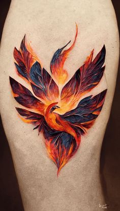 the back of a woman's stomach with a colorful bird tattoo on it