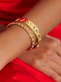 THE YSSO Studded set-of-two gold-plated cuffs Nautical Motifs, Simplicity Fashion, Flat Dress Shoes, Jewelry Drawing, Raffia Bag, Stud Set, Fine Jewelry Designers, Watch Gifts, Summer Hats