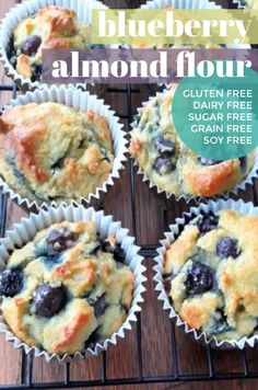 blueberry almond flour muffins on a cooling rack with the title overlay