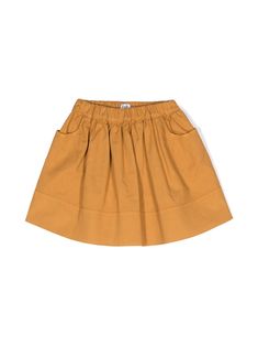 mustard yellow cotton blend canvas garment dyed fully pleated elasticated waistband two side slash pockets dart detailing unlined Solid Cotton Bottoms With Pleated Waist, Casual Cotton Skirt With Pleated Waist, Solid Cotton Skirt With Pockets, Cotton Flared Skirt With Pockets, Cotton Bottoms With Side Pockets And Flared Design, Cotton Flared Skirt With Side Pockets, Cotton Skirt With Pleated Waist And Voluminous Fit, Brown Cotton Bottoms With Gathered Skirt, Yellow Gathered Skirt Bottoms In Cotton