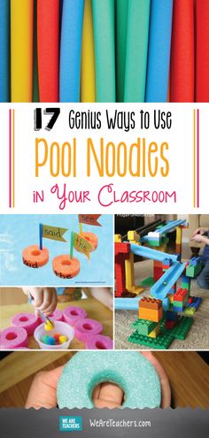 an image of pool noodles in your classroom with text overlay that reads genius ways to use pool noodles in your classroom