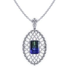 An unusual gemstone, this Bicolor Tanzanite Necklace is exciting to see and wear. Made in America by the artisans at Jewelry Designs! Luxury Tanzanite Oval Pendant Necklace, Luxury Tanzanite Pendant Necklace, Luxury Tanzanite Necklaces With Prong Setting, Luxury Tanzanite Teardrop Jewelry, Luxury Tanzanite Necklace For Women, Octagon Tanzanite Gemstone Jewelry, Islamic Jewelry, Tanzanite Necklace, Blue Sapphire Necklace