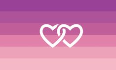 two hearts are in the middle of a pink and purple striped background with white lines