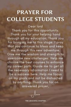 a prayer for college students with the words thank you for this opportunity