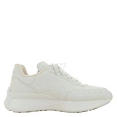 Alexander McQueen Ladies Sneakers. SKU: 687995 WIDN6 9000. Color: White/White. Vamp Style: Lace-up. SoleMaterial: Rubber. Alexander McQueen White Sprint Runner Sneakers. The Sprint Runner boasts a distinctive design, characterized by its pieced and patched upper silhouette crafted from sleek white leather. Notable embellishments include an embossed Seal logo adorning the side and the signature Alexander McQueen insignia on the heel counter. Comfort is prioritized with a padded heel counter and tongue, each bearing the Alexander McQueen signature for a touch of luxury. Made in Italy. Please visit the brand website for sizing information. Vamp Style, Ladies Sneakers, Embossed Seal, Alexander Mcqueen White, Brand Website, Seal Logo, Silhouette Crafts, Website Branding, White White