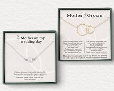 a mother's wedding day gift set with two necklaces and an open box