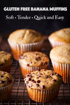 gluten free banana muffins on a cooling rack with text overlay