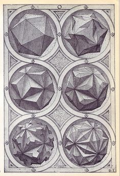 four dimensional shapes are shown in black and white, each with different angles to them