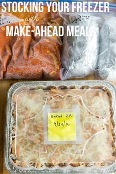 a plastic container filled with lots of food next to some meats and other items