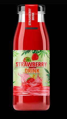 a bottle of strawberry drink on a black background