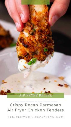 crispy pecan parmesan air fryer chicken tenders with ranch dressing