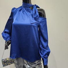 Ladies Off The Shoulder Blouse Blue Summer Blouse For Night Out, Blue Blouse For Summer Night Out, Blue Blouse For Night Out In Fall, Chic Blue Evening Top, Chic Blue Top For Night Out, Trendy Blue Blouse For Fall, Chic Blue Blouse For Night Out, Chic Blue Tops For Party, Spring Blue Blouse For Night Out