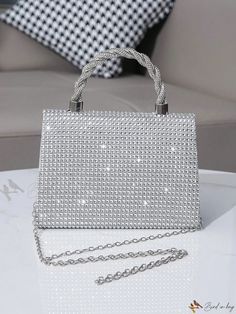 Bird in Bag - Elegantly Handcrafted Evening Bag with Exquisite Rhinestone Embellishments for High-end Soirees, Banquets, and Glamorous Dance Parties - Womens Fashion Accessory Bedazzled Rectangular Evening Bag For Parties, Party Bedazzled Crystal Bags, Silver Embellished Bags For Night Out, Glamorous Silver Square Bags, Square Evening Bag With Rhinestones For Party, Silver Crystal Bag For Party, Silver Crystal Party Bag, Square Rhinestone Evening Bag For Party, Silver Embellished Crystal Bag