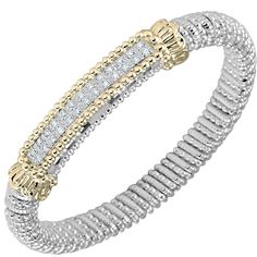 This beautiful bangle bracelet by Alwand Vahan is 8mm and is made up of 14k yellow gold and sterling silver. There are .26ctw of diamonds in the center of this bracelet that will make your wrist sparkle even more! Vahan Jewelry, Diamond Bar Bracelet, Designer Diamond Jewellery, Diamond Bangles Bracelet, Jewelry Appraisal, Bracelets Gold Diamond, Jewelry Luxury, Bar Bracelets, Diamond Bangle