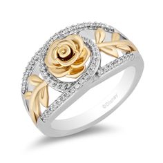 Disney Belle Inspired Diamond Rose Ring 10K Yellow Gold 1/5 CTTW | Enchanted Disney Fine Jewelry Enchanted Disney, Enchanted Jewelry, Enchanted Disney Fine Jewelry, Disney Princess Belle, Princess Belle, Solitaire Earrings, Etsy Wedding Rings, Rose Ring, Disney Jewelry