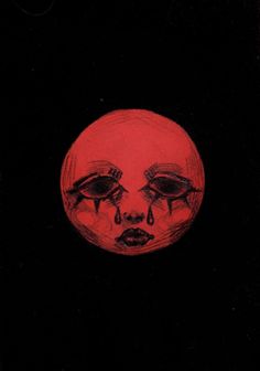 a red moon with two eyes and blood dripping from it