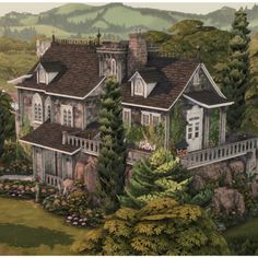 an artist's rendering of a house in the woods