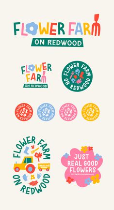 Colorful flower farm garden logo suite for a bouquet specialist created by hand drawn letters and hand doodle illustrations. Flower Shop Website, Canva Brand Kit, Brand Suite, Bloom Logo, Branding Suite, Logo Suite, Membentuk Alis, Expert Logo, Logo Monogramme