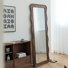 Retro Carved Wood Floor Length Mirror Mirror Wall Decor Entrance, Bedroom Mirror Full Length, Wavy Frame, Mirror Bedroom Decor, Floor Length Mirror, Long Mirror, Mirror Bedroom, Daughter Bedroom, Uni Room