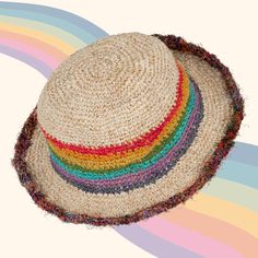 Rainbow hemp wire brim recycled silk trimmed hat 50% hemp & 50% cotton, handmade in Nepal, wire brim - easy to fold up and easy to re-shape, adjustable to any style, rainbow colours and recycled silk decorated trim One size - 13 inches across, fits head size 20 - 24 inches (51 - 61 cm) More products available at www.wickeddragon.co.uk This product is recommended for Hand wash only separately in cold water. Line dry. Do not use bleach. As this item is made from hemp fibers it may retain a specific natural odour which will disappear after first wash or airing. Dragon Clothing, Dragons Clothes, Hippie Headbands, Rainbow Hats, Tie Dye Hippie, Rainbow Colours, Costume Hats, Knot Headband, Folded Up