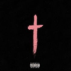 a pink cross on a black background with the word jesus written in red across it