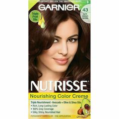 GARNIER NUTRISSE HAIR COLOR #43 DARK GOLDEN BROWN This listing is on ONE (1) new box   Garnier Nutrisse Hair Color #43 Dark Golden Brown With Fruit Oil Concentrates Double Nourishing Avocado Oil Nourishing Avocado Conditioner 100% Long Lasting Gray Coverage Color results will vary depending on your natural hair color Box contains: one (1) application *  FREE SHIPPING USA  * We accept PayPal which includes: MasterCard, Visa, Amex and Discover Card. Please make immediate payment. US purchase(s) in Dark Golden Brown Hair, Garnier Hair Color, Buttery Blonde, Golden Brown Hair, Brown Ombre Hair, Temporary Hair Color, Air Dry Hair, Permanent Hair Dye, Hair Solutions