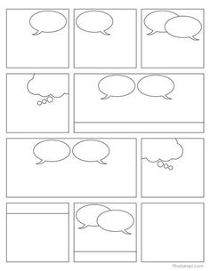 four different speech bubbles are shown in black and white, with the same one being drawn