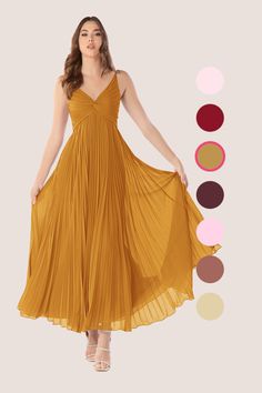 Flutter away in Raychelle, our ankle length chiffon dress. She features a flattering V-neckline with a pleated twist front. Her flowy sunburst pleated skirt is perfect to spin and dance the night away. Bridesmaid Dresses Ankle Length, Chiffon Bridesmaid Dresses, Dusty Rose Dress, Azazie Bridesmaid Dresses, Guest Attire, Ankle Length Dress, Wedding Attire Guest, Dress Dusty, Chiffon Bridesmaid