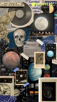 a collage of pictures with space related to the earth and other things in them