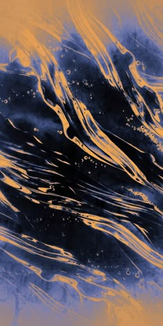 an abstract painting with blue and yellow colors on it's surface, including water