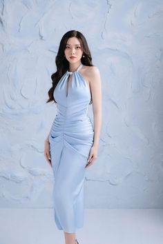 Haily Sarong Halter Neck Silk Midi Dress - MEAN BLVD Sarong Style, Vogue Photoshoot, Dress Patterns Diy, Mean Blvd, Fashion Drawing Dresses, Silk Midi Dress, Midi Skirts, Glam Dresses, Halterneck Dress