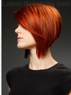 Steep Dramatic A-Line Shiny Red Style Aline With Bangs, Short Aline, A Line Haircut, Bob Hairstyles For Round Face, Bob Haircut For Round Face, Haircut Pictures, Hair Affair, Round Face Haircuts