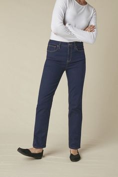 Premium denim designed with our ShapeMe technology, a hidden tummy control panel that provides gentle shaping and control for a flattering look with just enough stretch for all-day comfort. | Women's ShapeMe High Rise Straight-Leg Jeans - White - 12 Jeans For Petite Women, Best Jeans For Women, Over 60 Fashion, Comfy Jeans, 60 Fashion, Trendy Fashion Outfits, Best Jeans