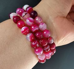 "faceted purple pink Agate stone beaded bracelet, good luck bracelet material: agate stone Size: round,8mm in size, approx, 7.5\" style: Elastic thread ❤ If you want other length Bracelet, Please connect me free. ❤Please read the store policy before purchase. ❤ Thank you for visiting my shop!" Pink Faceted Beaded Bracelets, Pink Agate Beaded Bracelets, Pink Agate Hand-strung Bracelets, Agate Crystal Bracelet With Faceted Beads As A Gift, Pink Agate Bracelets With 8mm Beads, Pink Agate Round Bead Crystal Bracelet, Pink Faceted Beaded Bracelets As A Gift, Pink Agate Spiritual Bracelets, Pink Agate Crystal Bracelet As A Gift