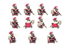 an image of pixel art in the style of old school video game character costumes and accessories