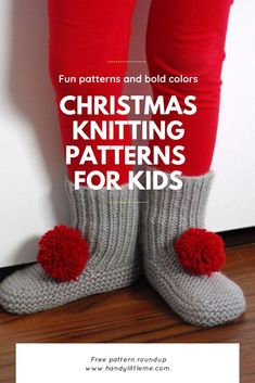 the legs and feet of a person wearing knitted socks with pom - poms