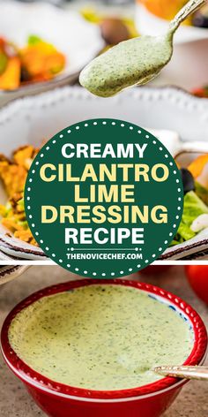 creamy cilantro lime dressing recipe in a red bowl