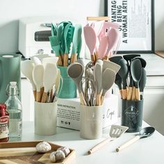 the kitchen utensils are organized and ready to be put into their respective containers