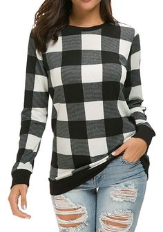 Womens Fall Long Sleeve Loose Casual Tunic Pullover Sweatshirt Tops Black S at Amazon Women’s Clothing store Comfy Legging Outfits, Simple Tunic Top, Shirt Collar Types, Tunic Tops For Leggings, Buffalo Plaid Shirt, Tunic Style Tops, Tops For Women Casual, Plaid Pullover